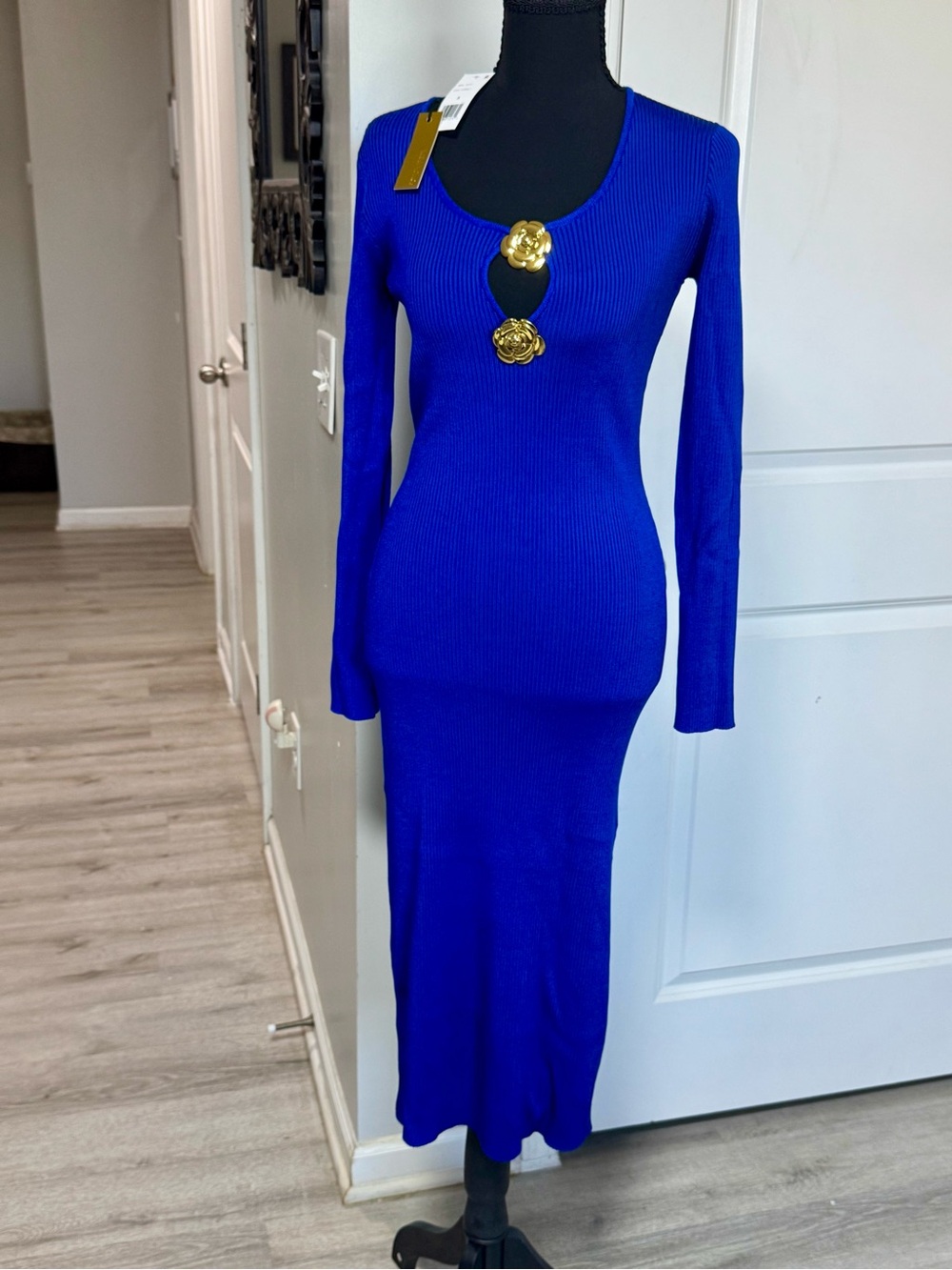 Alexia Admor Royal Blue Long Sleeve Dress with Gold Detail
